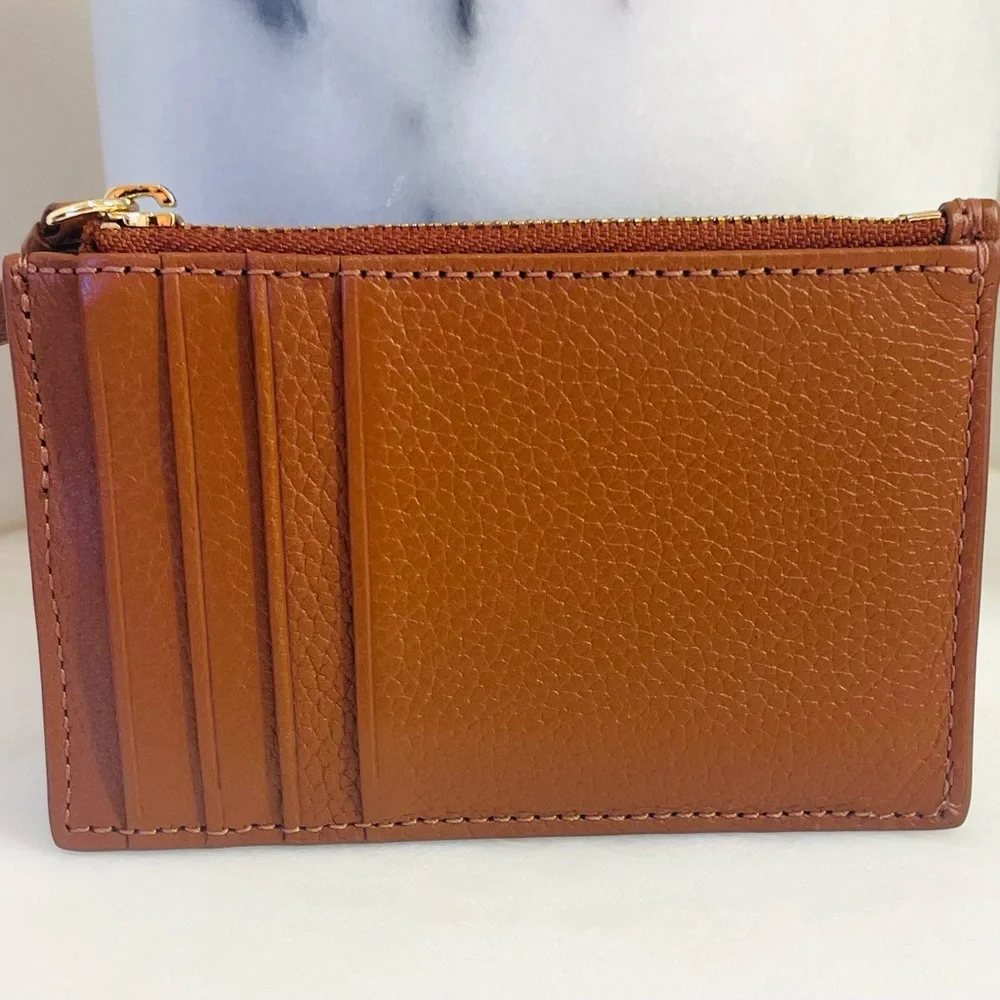 Cole Haan British Tan Brown Leather Zip Card Holder New - Picture 4 of 6